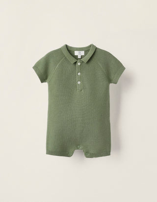 Knit Short Sleeve Romper for Newborns, Green