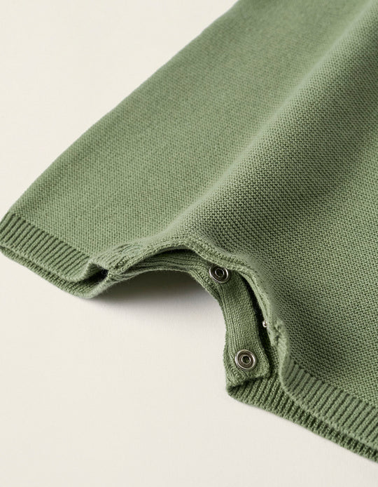 Knit Short Sleeve Romper for Newborns, Green