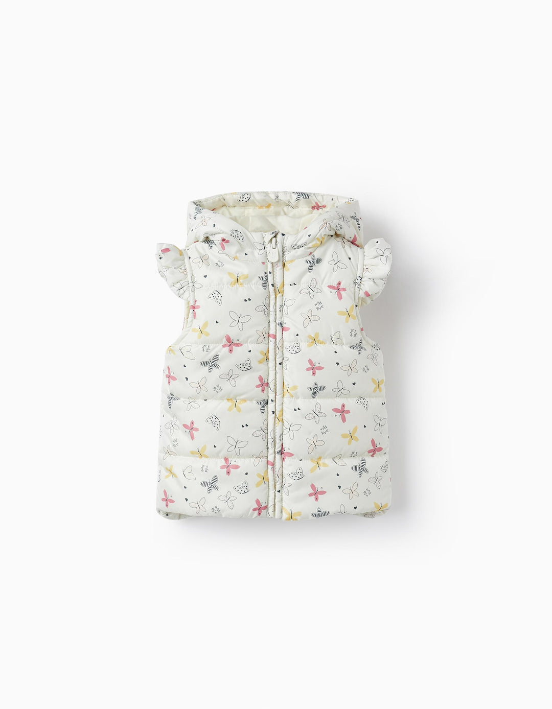 Quilted Vest with Hood for Baby Girls 'Butterflies', Beige