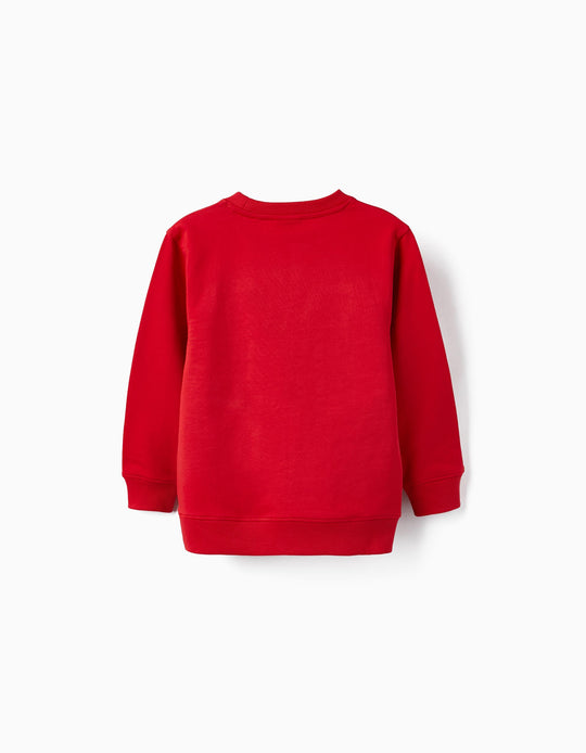 Cotton T-Shirt with bouclé detail for Boys, 'Mickey', Red