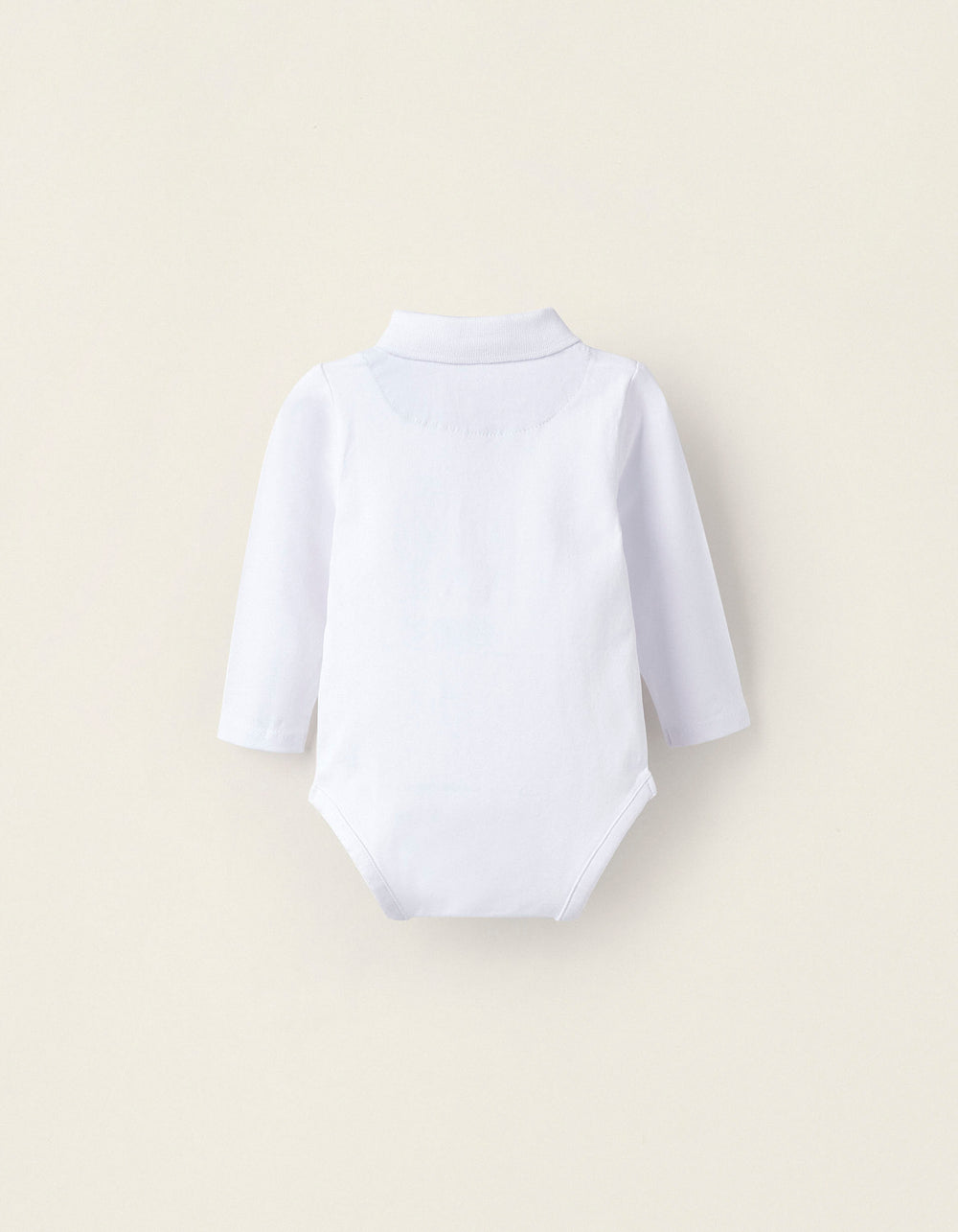 Cotton Polo Bodysuit for Newborn, White