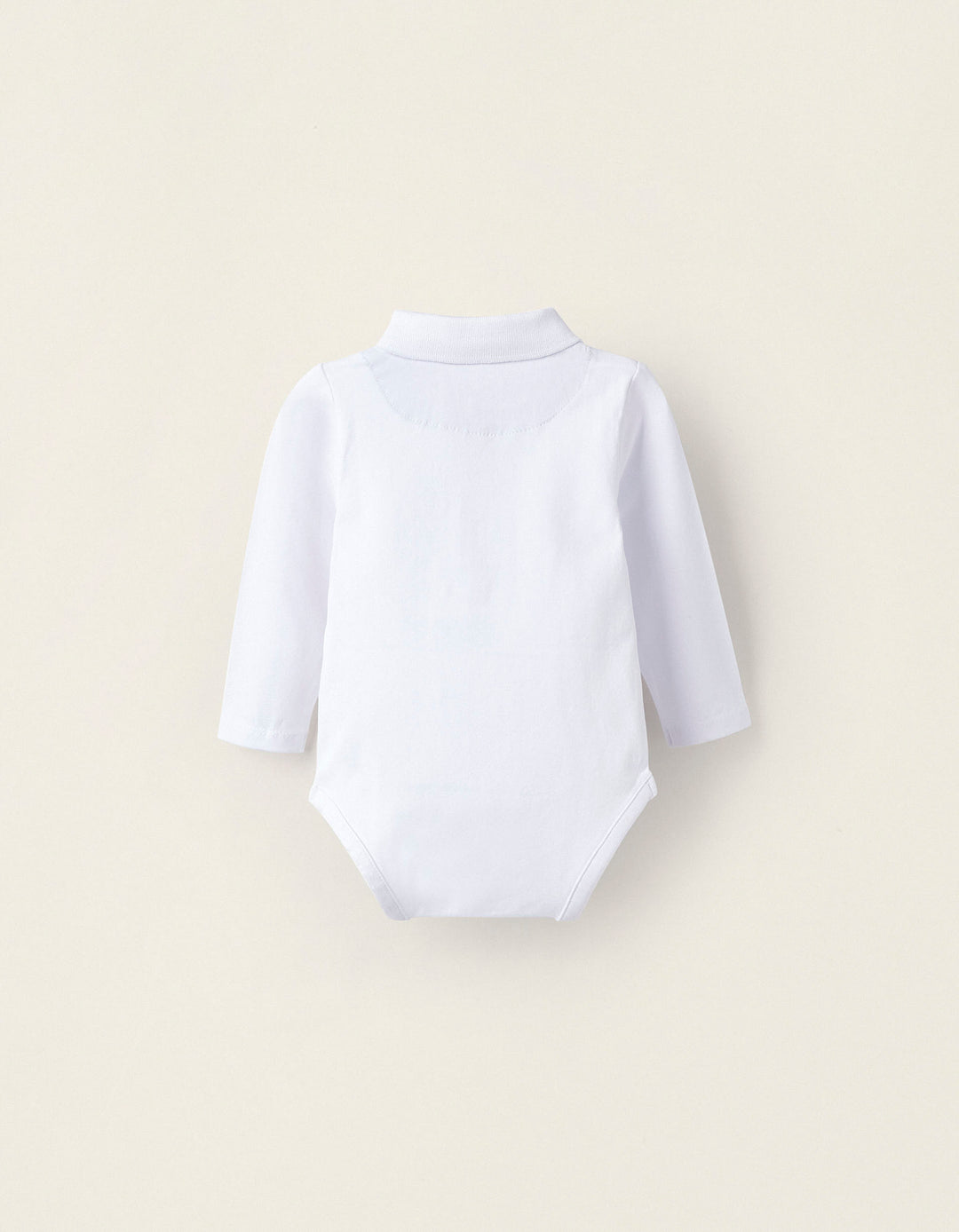 Cotton Polo Bodysuit for Newborn, White