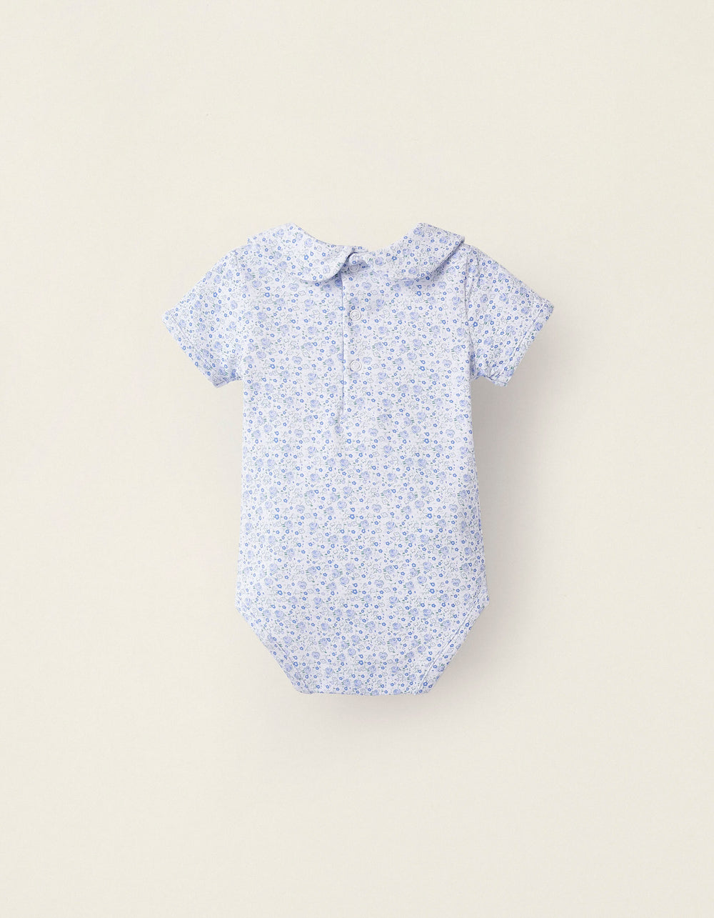 Floral Bodysuit with Pleated Detail for Newborns, White/Blue