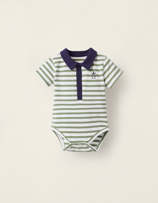 Striped Cotton Bodysuit for Newborns 'ZY', Green/Dark Blue