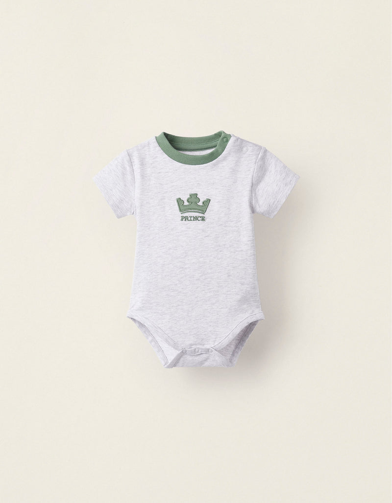 Cotton Bodysuit for Newborns 'Prince', Grey/Green