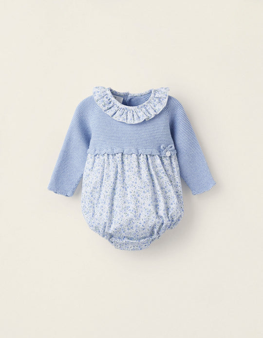 Combined Knitted Jumpsuit for Newborn, Blue