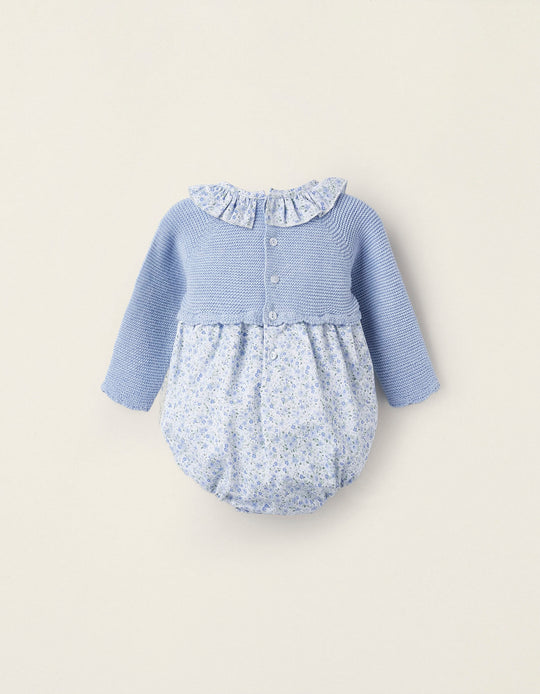 Combined Knitted Jumpsuit for Newborn, Blue