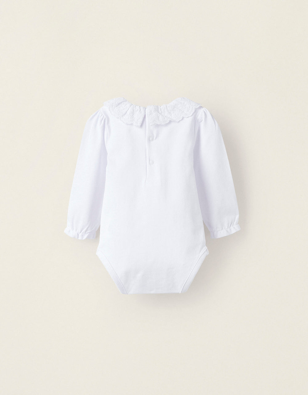 Cotton Bodysuit with English Embroidery for Newborn Girls, White