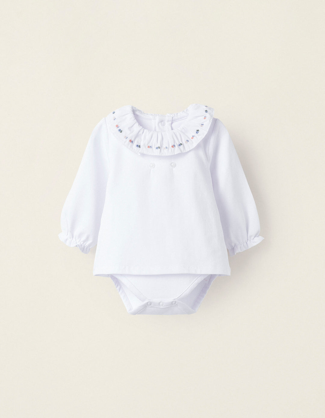 Cotton Blouse Bodysuit for Newborn Girls, White