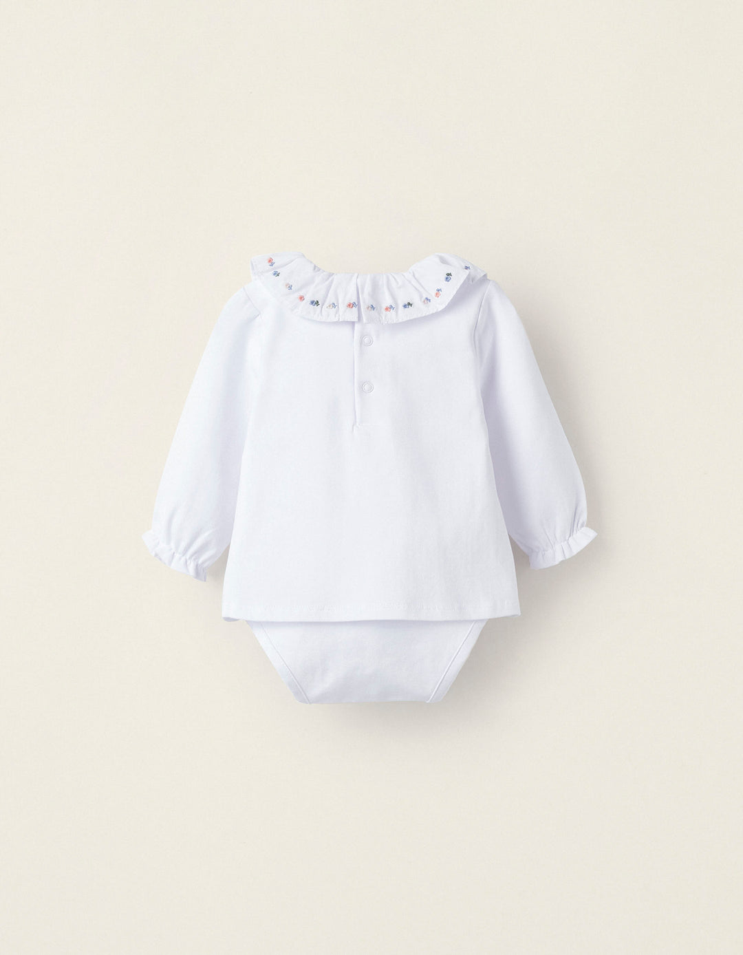 Cotton Blouse Bodysuit for Newborn Girls, White