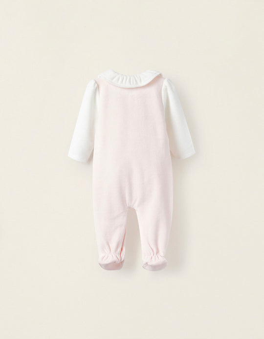 Velvet Cotton Babygrow for Newborn Girls, Pink/White