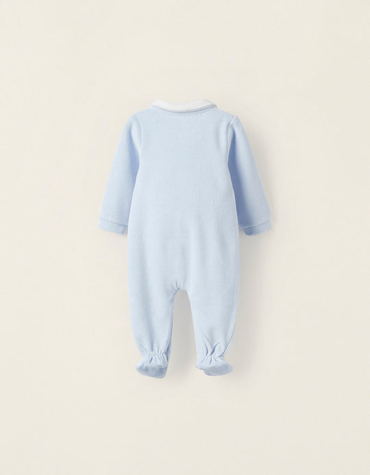 Velvet Cotton Babygrow for Newborns, Blue/White