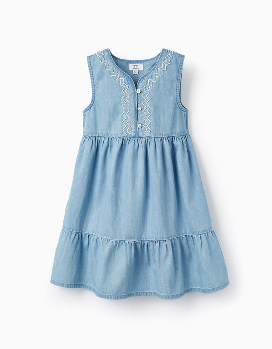 Denim Dress with Beads for Girls, Blue