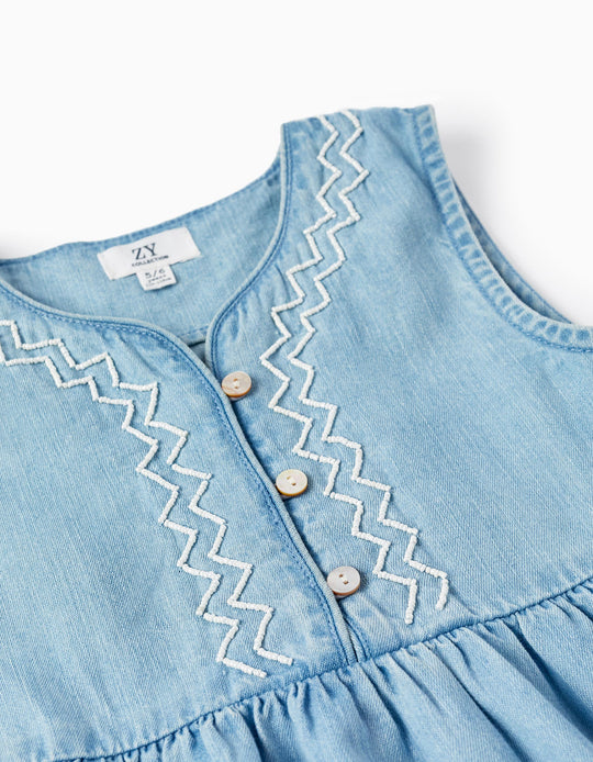 Denim Dress with Beads for Girls, Blue