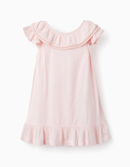 Frilled Dress with Lace for Baby Girls, Pink