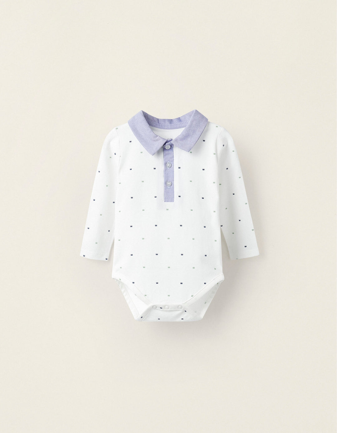 Cotton Polo Bodysuit for Newborns 'Crown', White