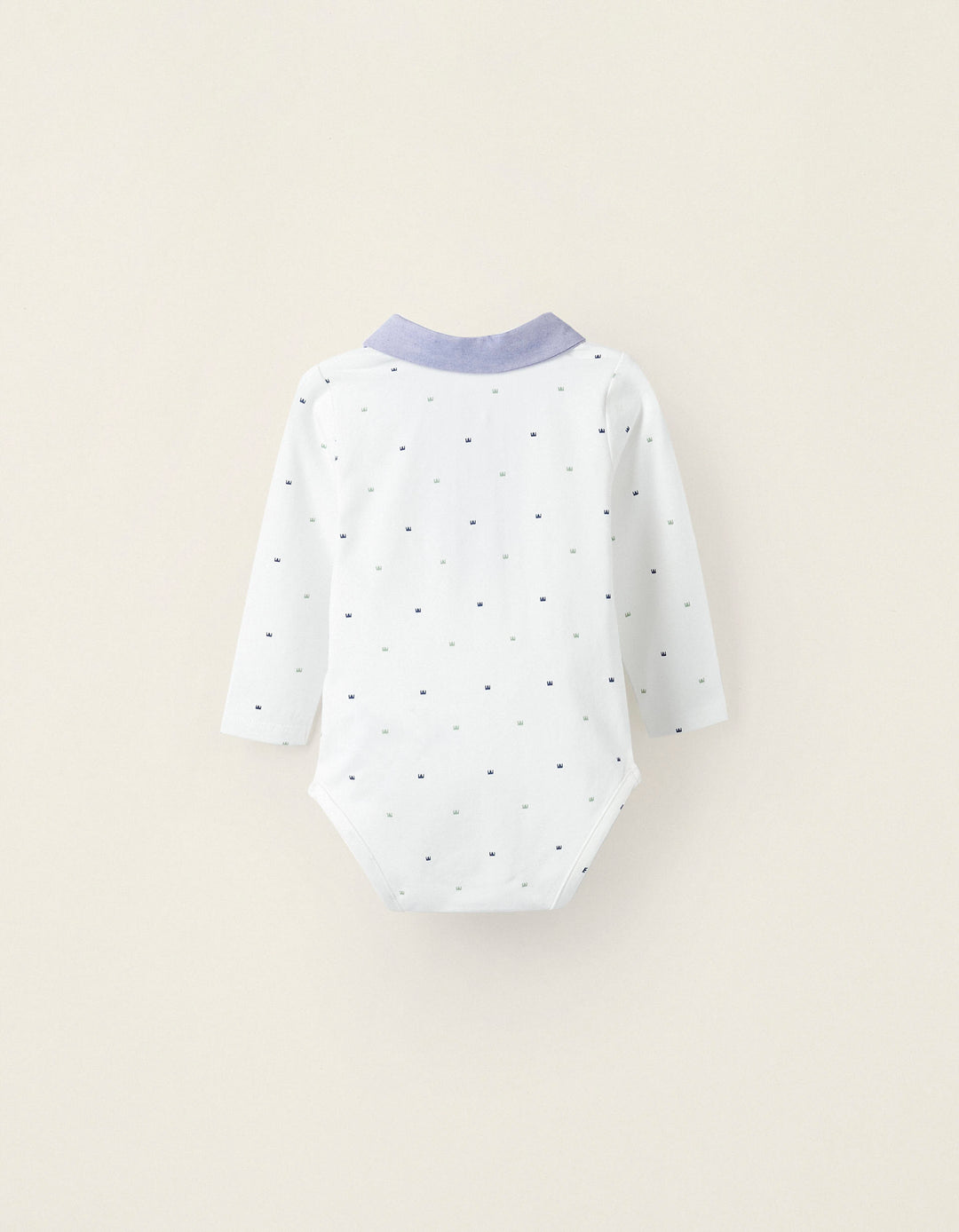 Cotton Polo Bodysuit for Newborns 'Crown', White