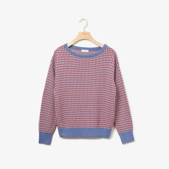 Shop The Latest Collection Of Outlet - Lacoste Women'S Boat Neck Check Cotton Jacquard Sweater - Af8735 In Lebanon