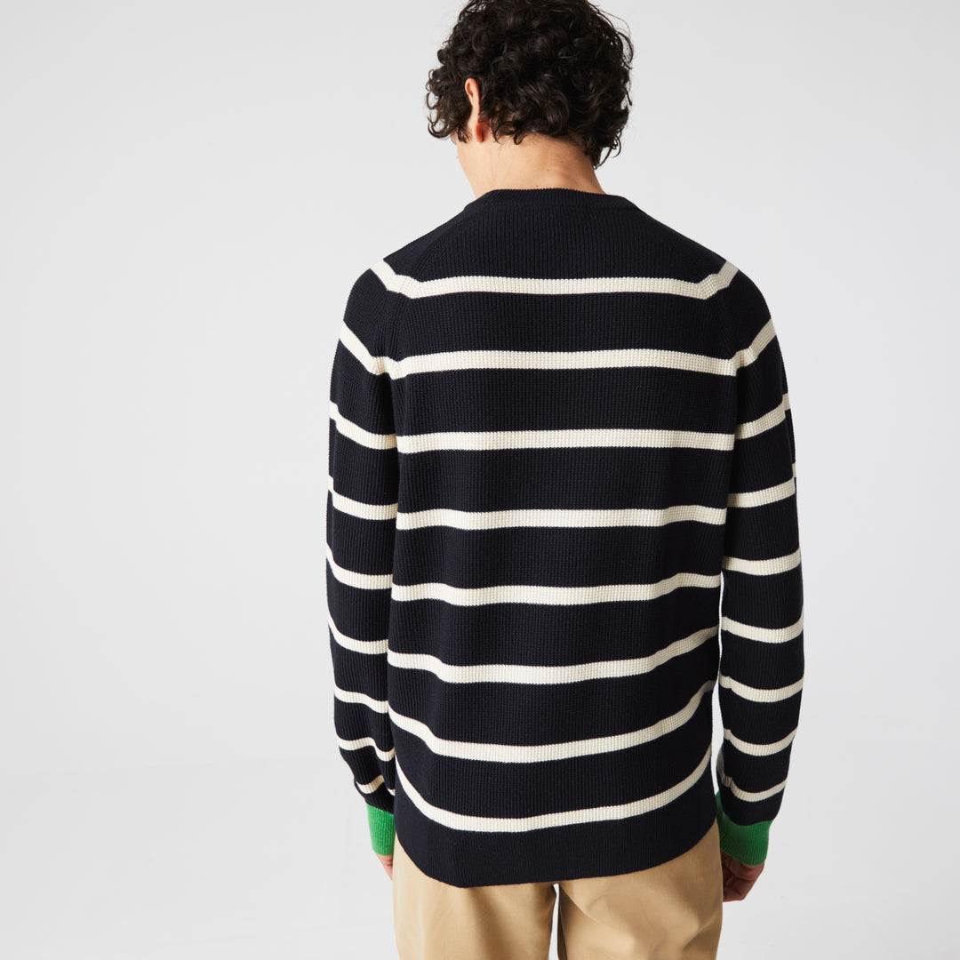 Men Regular Fit Crew Neck Striped Navy Blue Sweater - Ah6798