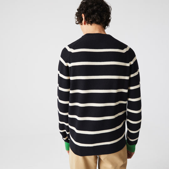 Men Regular Fit Crew Neck Striped Navy Blue Sweater - Ah6798