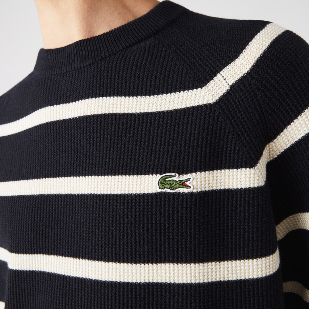 Men Regular Fit Crew Neck Striped Navy Blue Sweater - Ah6798