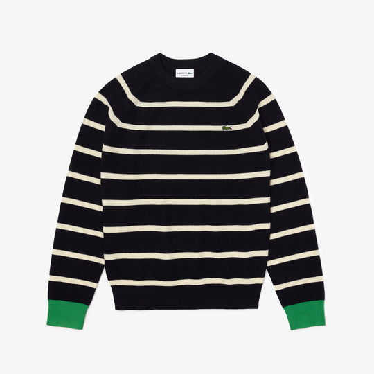 Shop The Latest Collection Of Outlet - Lacoste Men Regular Fit Crew Neck Striped Navy Blue Sweater - Ah6798 In Lebanon