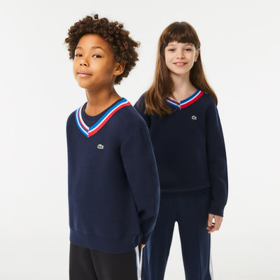 Kids' Lacoste Contrast Striped Neck Cotton Sweater - Aj9727