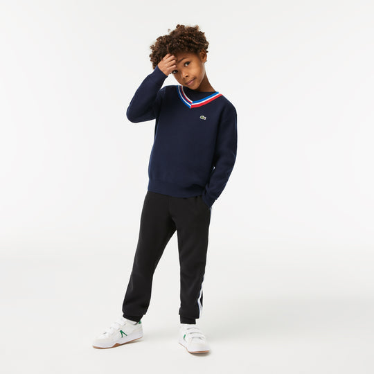 Kids' Lacoste Contrast Striped Neck Cotton Sweater - Aj9727