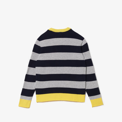 Boys' Lacoste Contrast Collar Striped Cotton Sweater - Aj9780