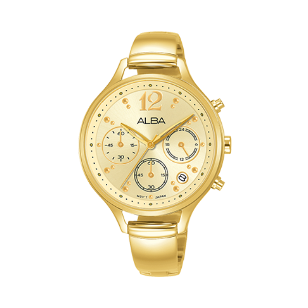 Shop The Latest Collection Of Outlet - Alba Fashion Champagne Gold Dial Gold Leather - At3E98X1 In Lebanon