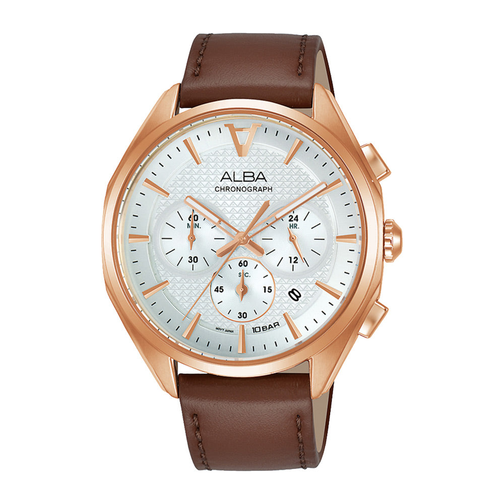 Shop The Latest Collection Of Alba Signa Silver White Dial R.G Bezel Brown Strap 42Mm - At3G86X1 In Lebanon
