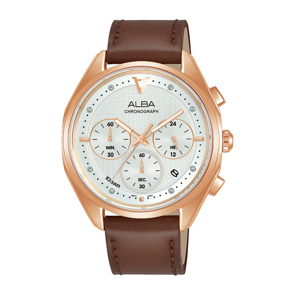 Shop The Latest Collection Of Alba Signa Lady Silver White Dial R.G Bezel Brown Strap 38Mm - At3G96X1 In Lebanon