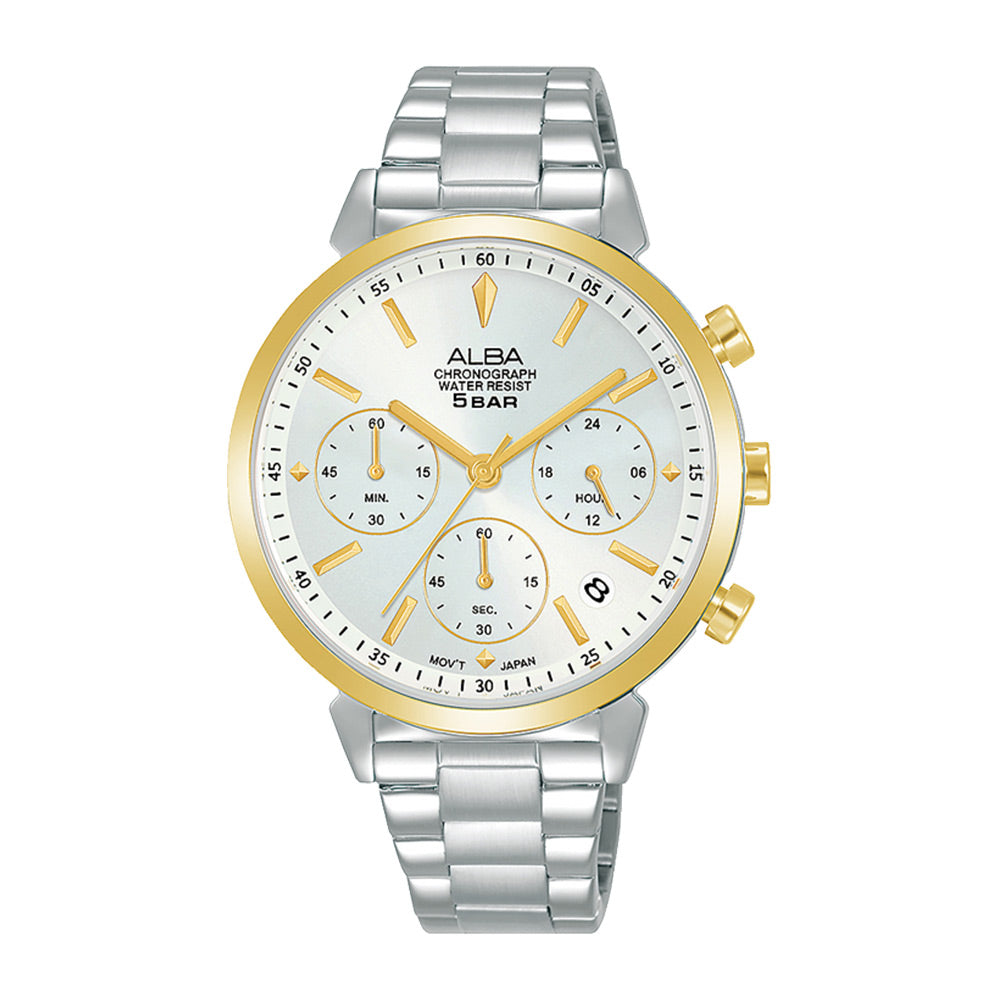 Shop The Latest Collection Of Alba Fashion Chrono White Gold Dial Silver Steel 36Mm-At3H38X1 In Lebanon