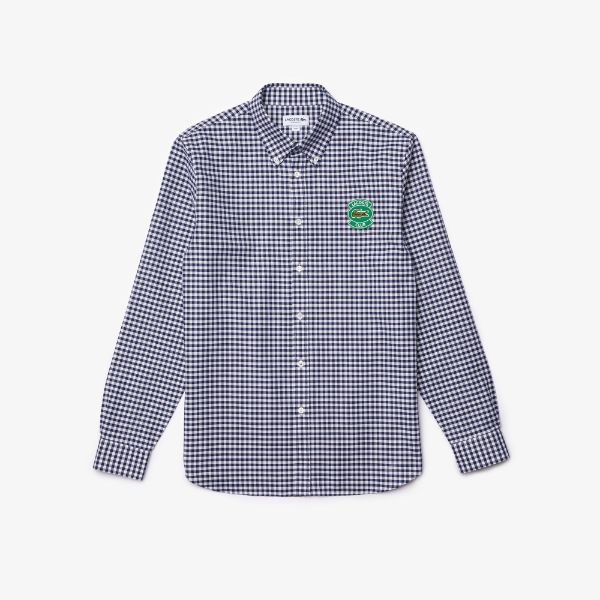 Shop The Latest Collection Of Outlet - Lacoste Men'S Regular Fit Badge Check Premium Oxford Cotton Shirt - Ch0946 In Lebanon
