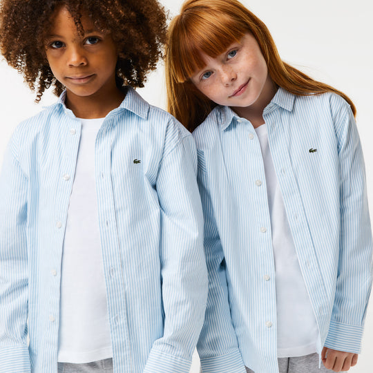 Kids' Lacoste Striped Print Oxford Cotton Shirt - Cj9724