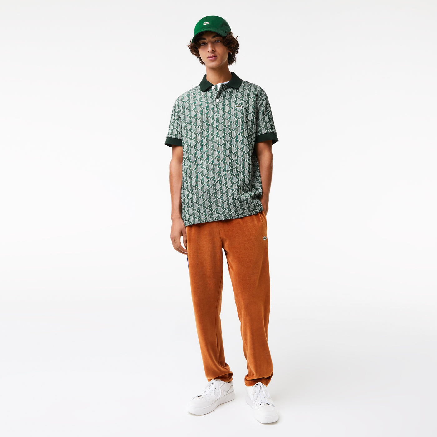 Men's Classic Fit Monogram Print Contrast Collar Polo Shirt - Dh0073