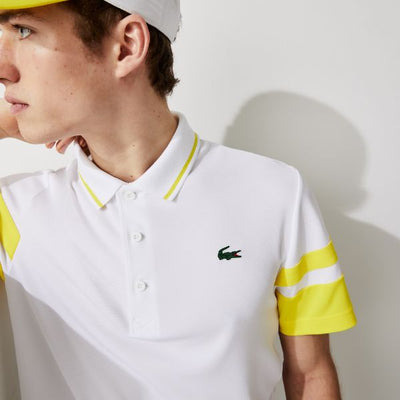 Men's Lacoste Sport Striped Sleeves Breathable Pique Tennis Polo Shirt - Dh9681