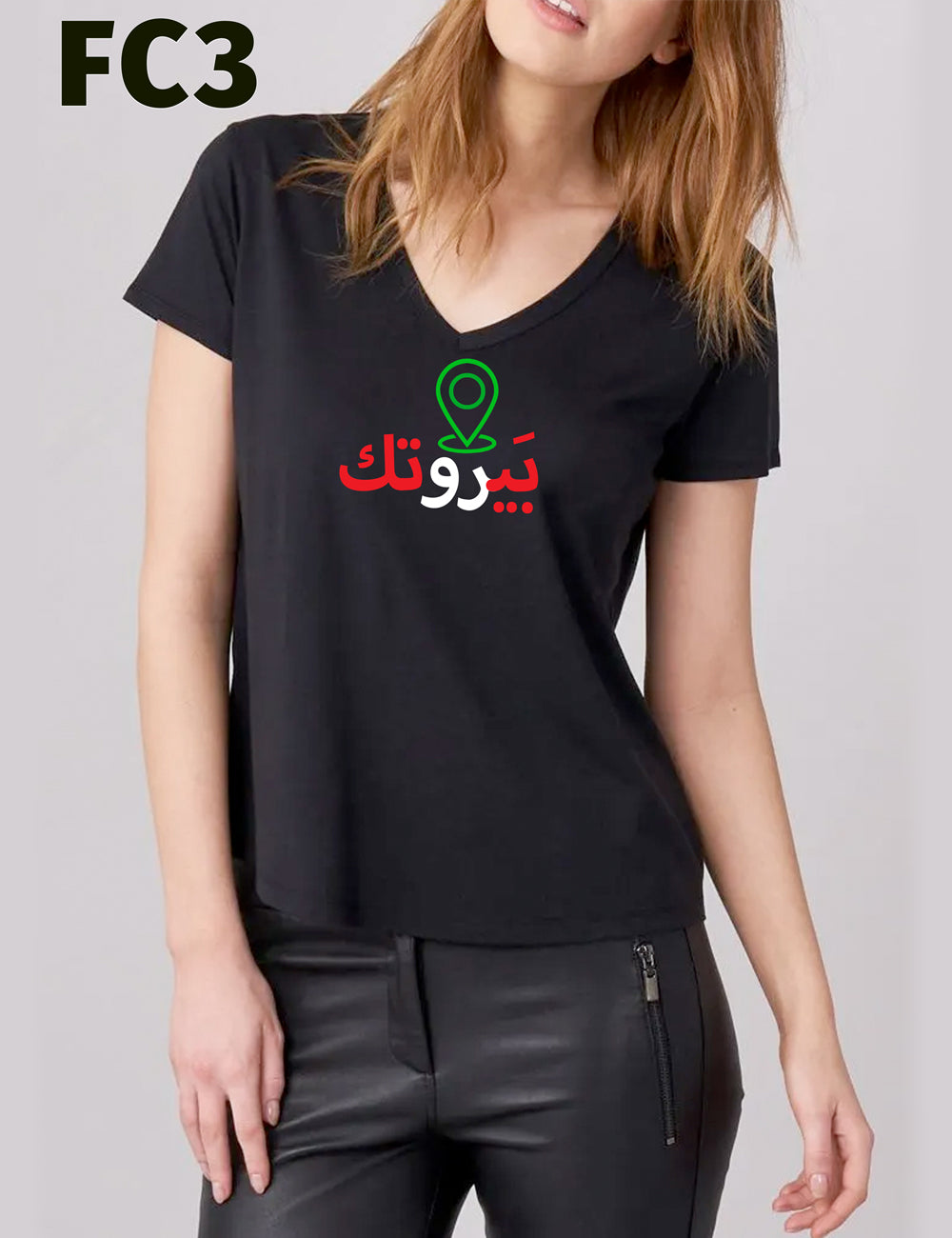 Shop The Latest Collection Of Bei-Root Fc3  Women Black V-Necked  Short Sleeve T-Shirt In Lebanon