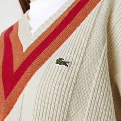 Women's V-Neck Striped Textured Wool Sweater-Af7041