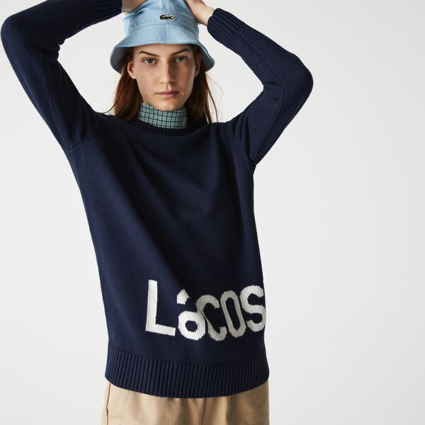 Women'S Crew Neck Lettered Wool And Cotton Sweater-Af7678