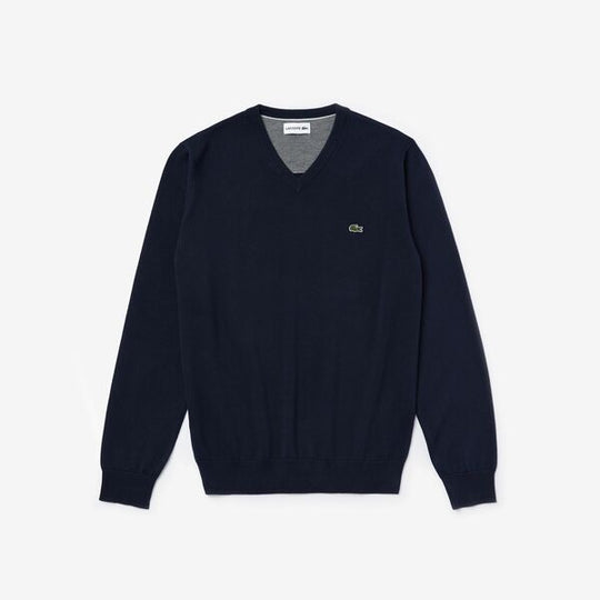 Men's V-Neck Caviar Pique Accent Cotton Jersey Sweater - Ah4087