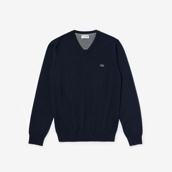 Men's V-Neck Caviar Pique Accent Cotton Jersey Sweater - Ah4087