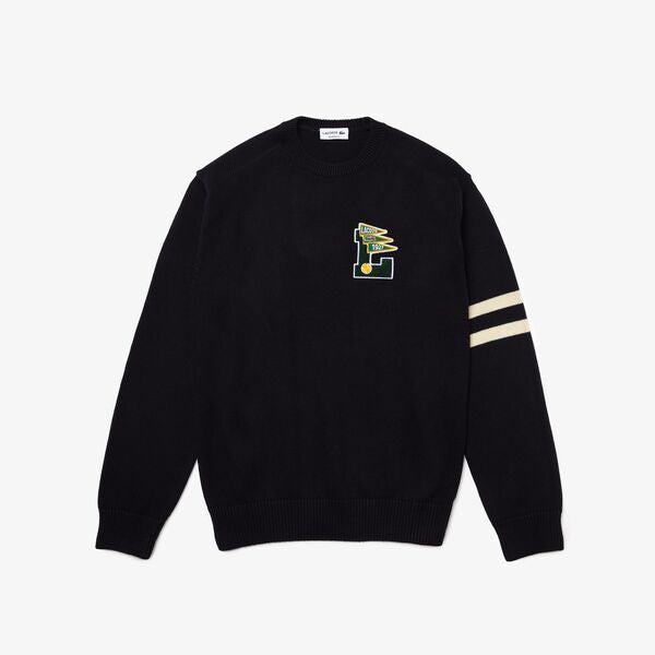 Men's Crew Neck Pennants L Badge Wool And Cotton Sweater-Ah6789