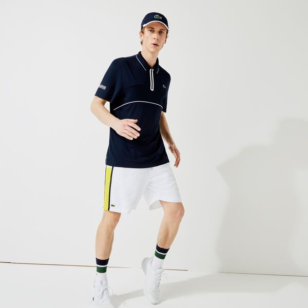Men's Lacoste Sport Breathable Resistant Pique Zip Tennis Polo Shirt - Dh9658