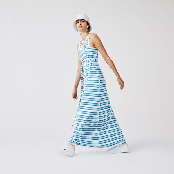 Women's Long Striped Cotton Tank Top Dress - Ef1271