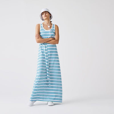 Women's Long Striped Cotton Tank Top Dress - Ef1271