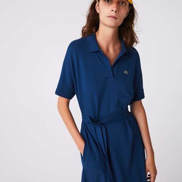 Women's Loose Fit  V-Neck Pique Polo Dress - Ef2302