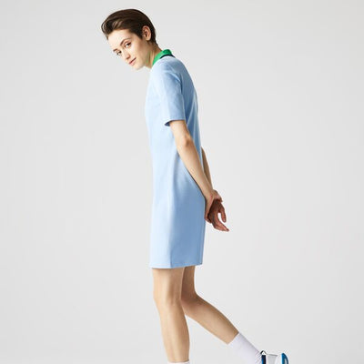 Women's Contrast Collar Stretch Cotton Pique Polo Dress-Ef7105