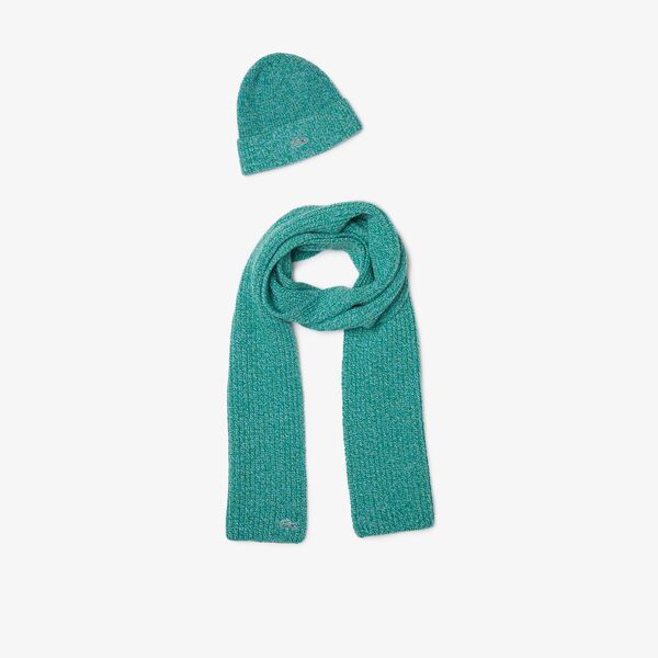 Shop The Latest Collection Of Lacoste Men'S Ribbed Heathered Wool Beanie And Scarf Set-Rb7399 In Lebanon
