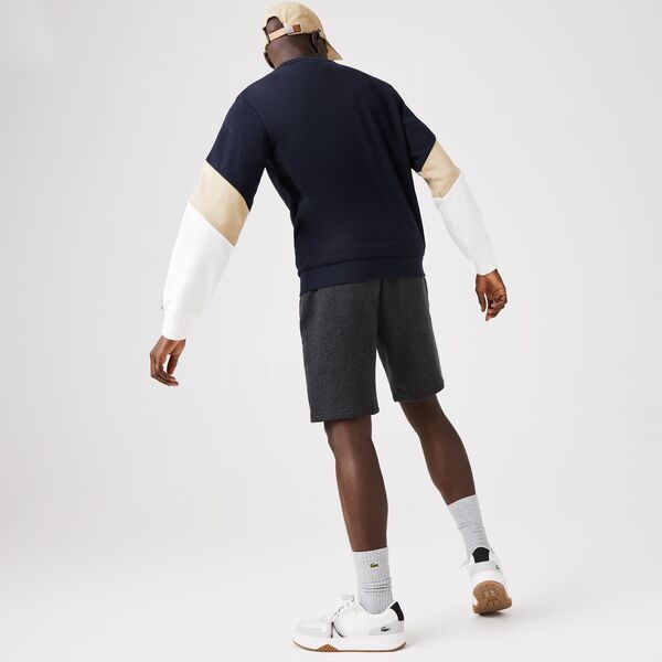 Men's Crew Neck Lettered Colorblock Sleeved Fleece Sweatshirt-Sh6889